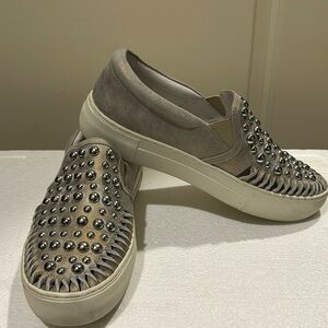 SLIDES bling leather stud slip on shoe sneaker size 6.5 silvery gold undertones